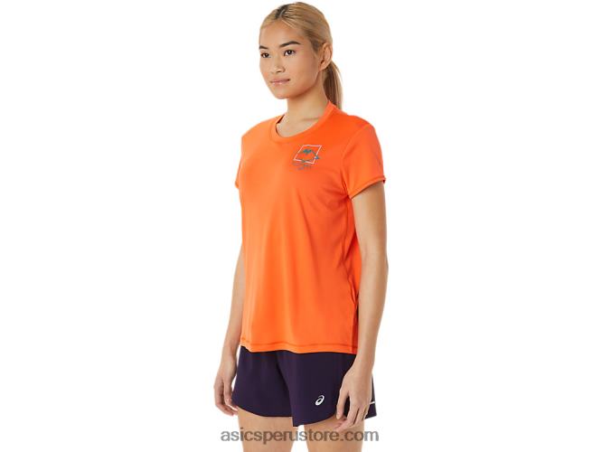 RPVB3075 naranja nueva Asics top de manga corta con logo fujitrail para mujer