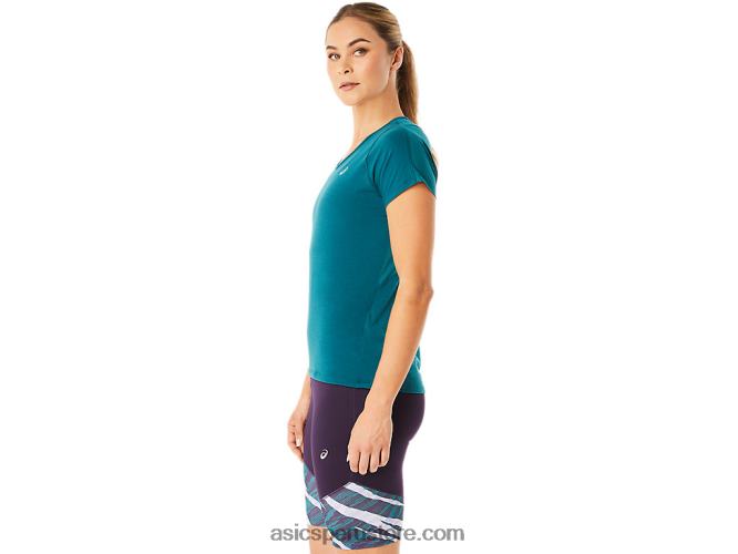 RPVB3078 pino terciopelo Asics top de manga corta con cuello en v para mujer