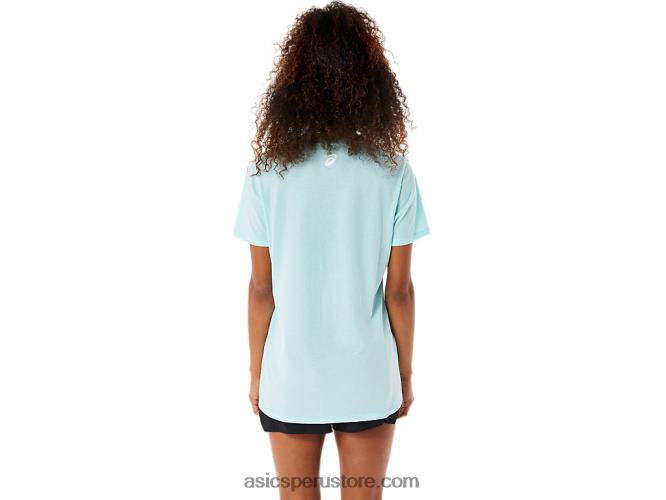 RPVB3144 azul claro Asics camiseta de mujer con cuello de pico y eslogan de girasoles