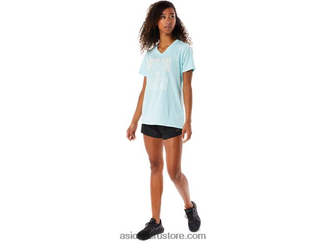 RPVB3144 azul claro Asics camiseta de mujer con cuello de pico y eslogan de girasoles
