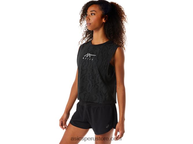 RPVB3145 rendimiento negro Asics crop top de mujer con estampado integral