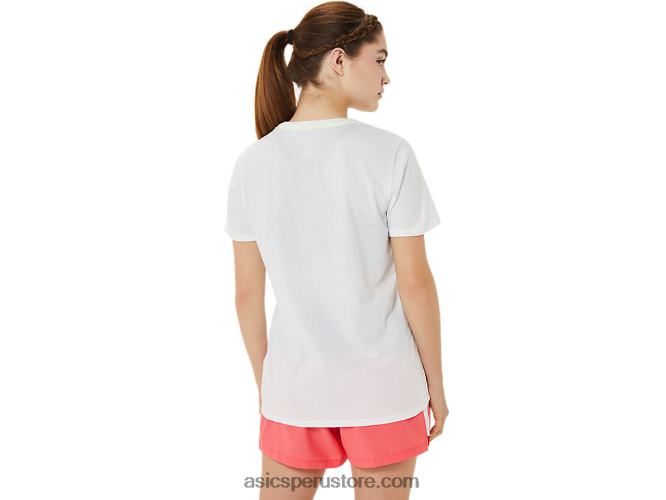 RPVB3215 blanco brillante Asics playera de manga corta gráfica para mujer