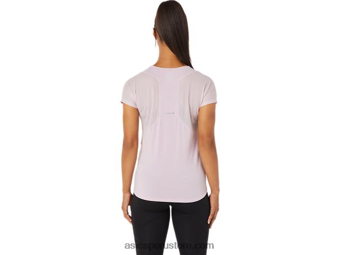 RPVB3342 apenas rosa Asics top de manga corta con cuello en v para mujer