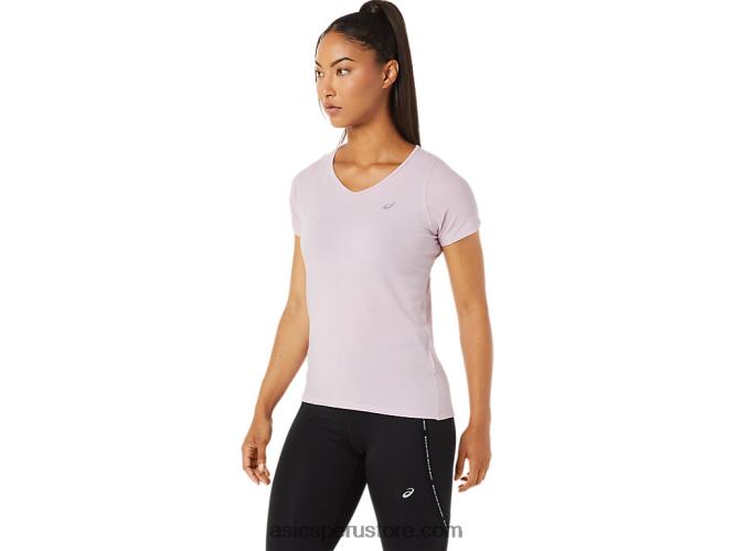 RPVB3342 apenas rosa Asics top de manga corta con cuello en v para mujer