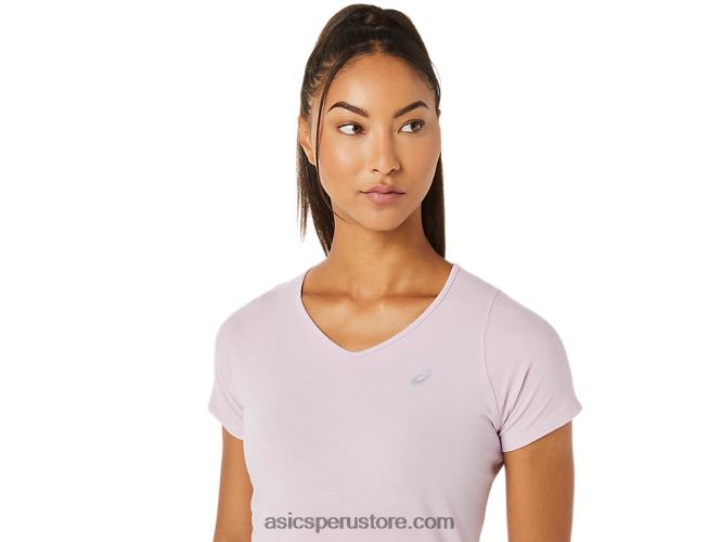 RPVB3342 apenas rosa Asics top de manga corta con cuello en v para mujer