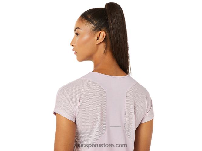 RPVB3342 apenas rosa Asics top de manga corta con cuello en v para mujer