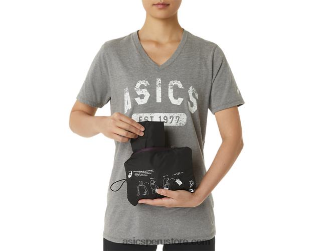 RPVB3358 rendimiento negro/ciruela profunda Asics chaqueta plegable de mujer