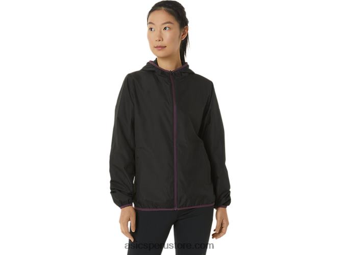 RPVB3358 rendimiento negro/ciruela profunda Asics chaqueta plegable de mujer