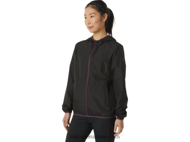 RPVB3358 rendimiento negro/ciruela profunda Asics chaqueta plegable de mujer