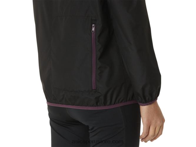 RPVB3358 rendimiento negro/ciruela profunda Asics chaqueta plegable de mujer