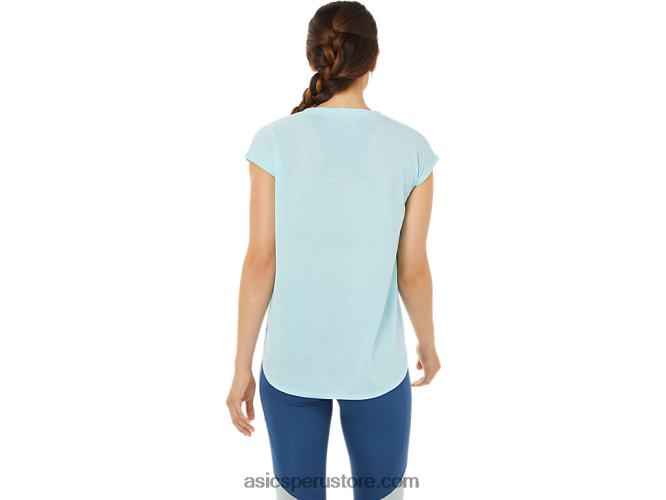 RPVB3369 azul claro Asics top de manga corta con abertura para mujer