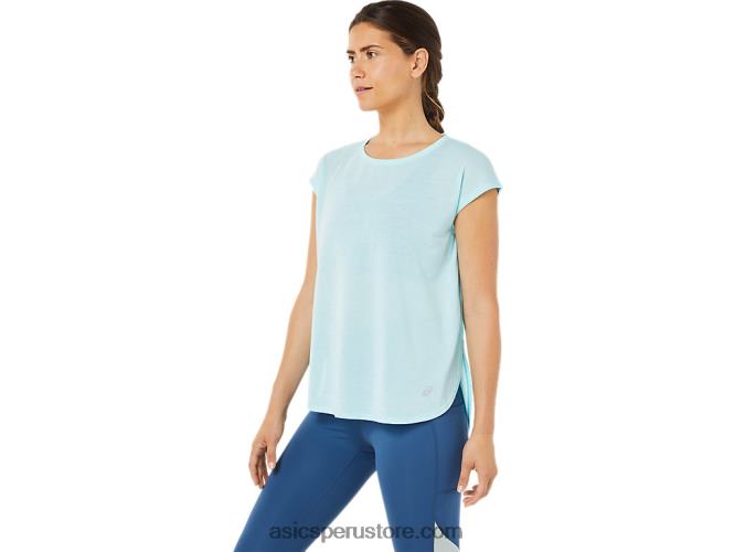 RPVB3369 azul claro Asics top de manga corta con abertura para mujer