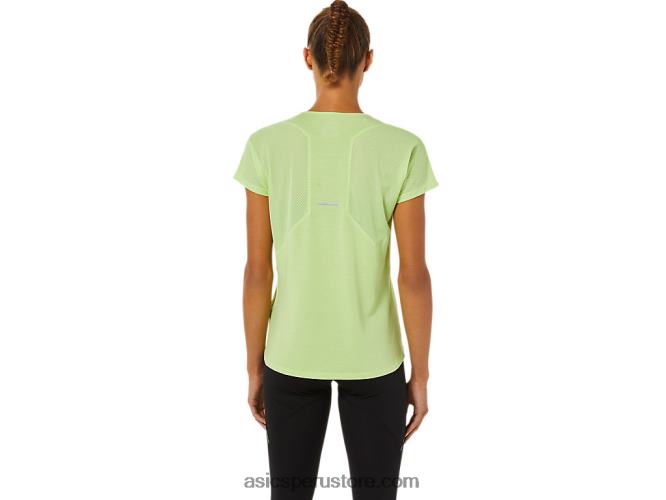 RPVB3370 verde lima Asics top de manga corta con cuello en v para mujer