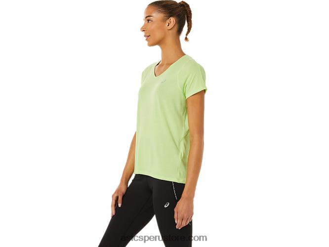 RPVB3370 verde lima Asics top de manga corta con cuello en v para mujer