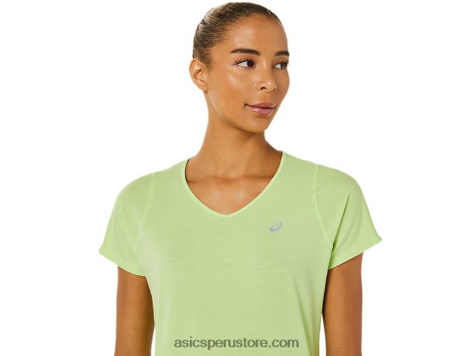 RPVB3370 verde lima Asics top de manga corta con cuello en v para mujer