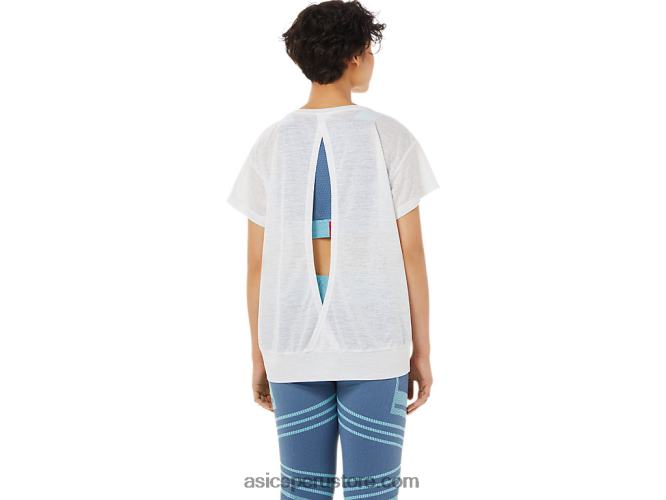 RPVB3374 blanco brillante Asics top de manga corta con espalda abierta para mujer