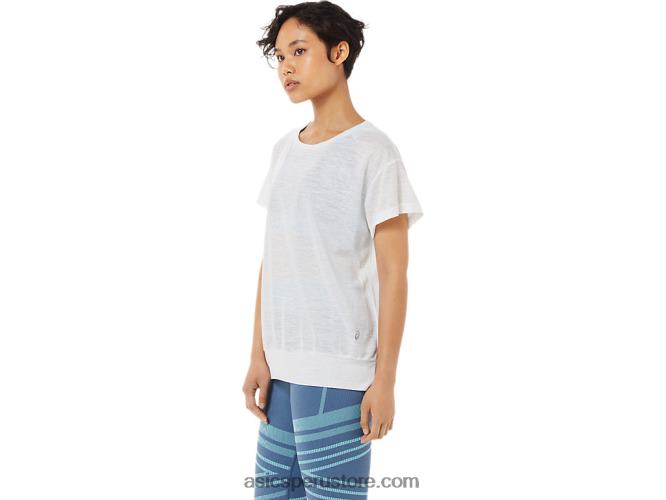 RPVB3374 blanco brillante Asics top de manga corta con espalda abierta para mujer