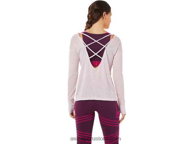 RPVB3382 apenas rosa Asics top de manga larga con espalda abierta para mujer