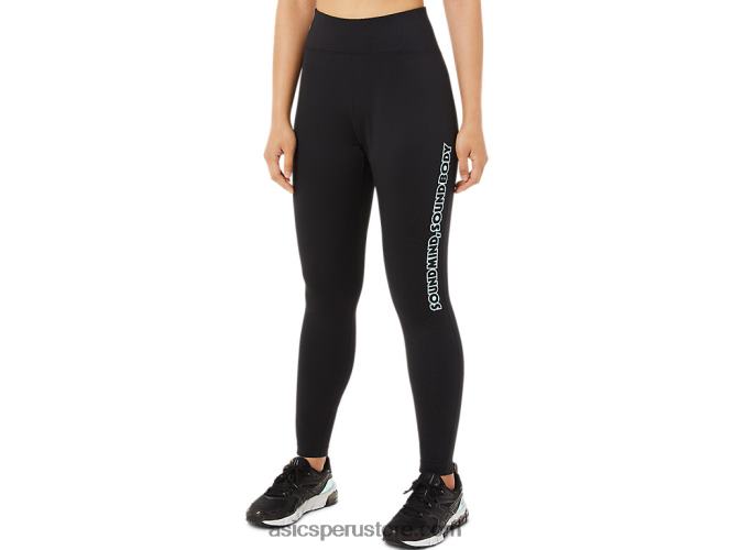 RPVB3384 rendimiento negro Asics mallas con estampado de logo para mujer