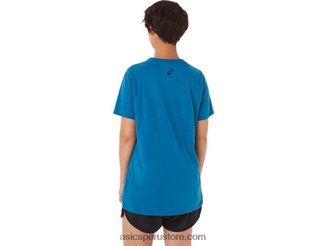 RPVB3420 azul renacido Asics rayas de mujer con cuello en v