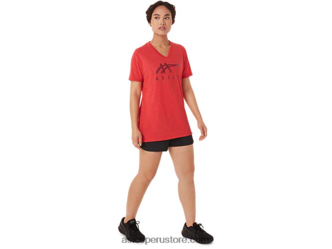 RPVB3422 brezo rojo clásico Asics rayas de mujer con cuello en v
