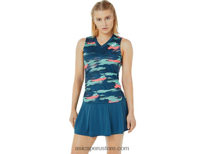 RPVB3476 índigo claro Asics Camiseta sin mangas con gráfico Match para mujer