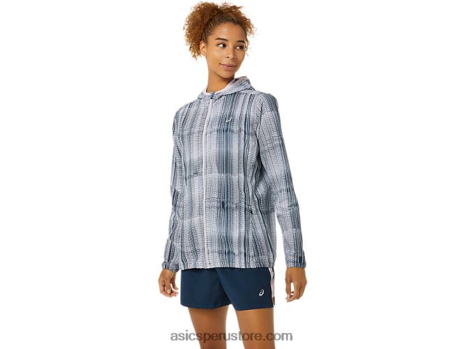 RPVB3480 estampado azul francés/rosa apenas Asics chaqueta gráfica confeccionada para mujer