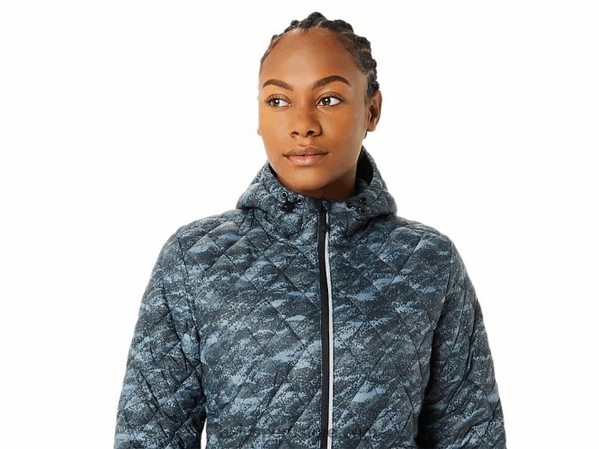 RPVB3698 estampado de metrópolis/luces brillantes Asics chaqueta con aislamiento de alto rendimiento para mujer