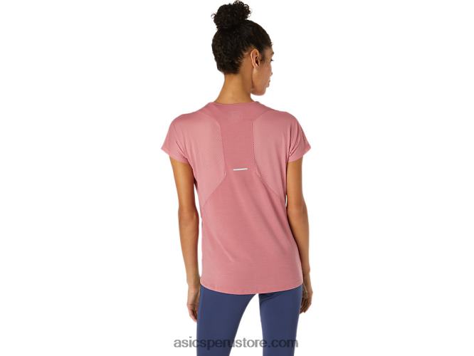 RPVB3832 rosa ahumado Asics top de manga corta con cuello en v para mujer