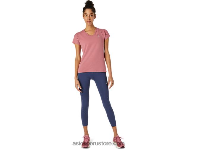 RPVB3832 rosa ahumado Asics top de manga corta con cuello en v para mujer