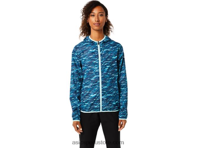 RPVB3852 estampado verde azulado/hielo fresco Asics chaqueta plegable de mujer