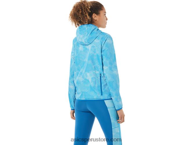 RPVB3939 estampado de ángel aguamarina/azul renacido Asics chaqueta plegable de mujer