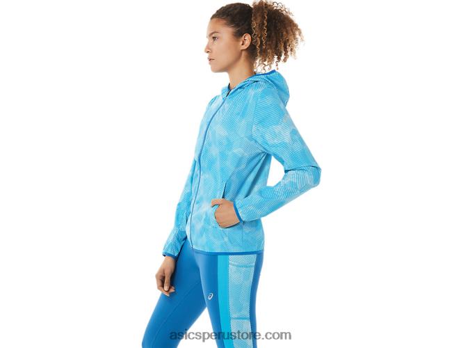 RPVB3939 estampado de ángel aguamarina/azul renacido Asics chaqueta plegable de mujer