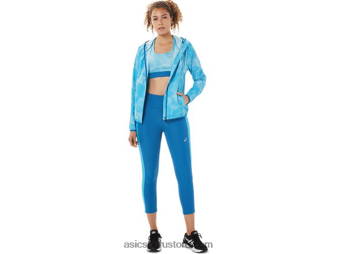 RPVB3939 estampado de ángel aguamarina/azul renacido Asics chaqueta plegable de mujer