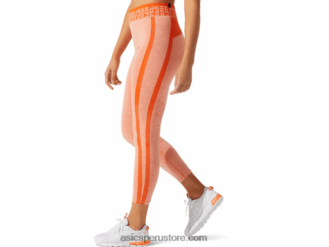 RPVB3940 naranja caléndula/melocotón sol Asics mallas cortas de mujer con logo sin costuras