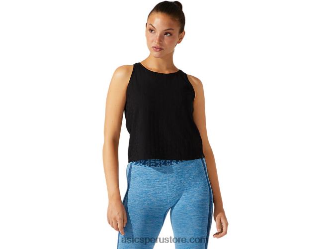 RPVB3965 rendimiento negro Asics camiseta corta de mujer en jacquard con logo