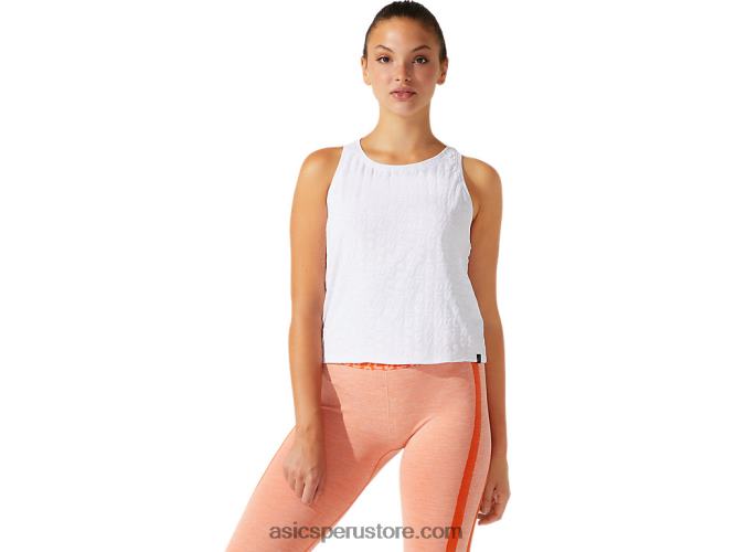 RPVB3966 blanco brillante Asics camiseta corta de mujer en jacquard con logo