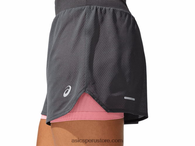 RPVB3975 gris grafito/pétalo de melocotón Asics Pantalón corto ventilado 2-n-1 para mujer de 35 pulgadas