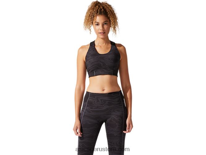 RPVB4022 negro rendimiento/gris portador Asics sujetador gráfico con ribetes para mujer