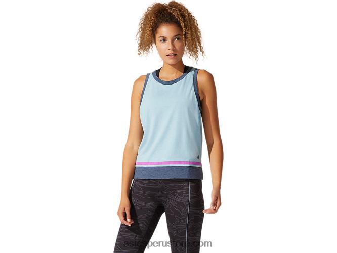 RPVB4066 humo azul Asics camiseta sin mangas color block para mujer