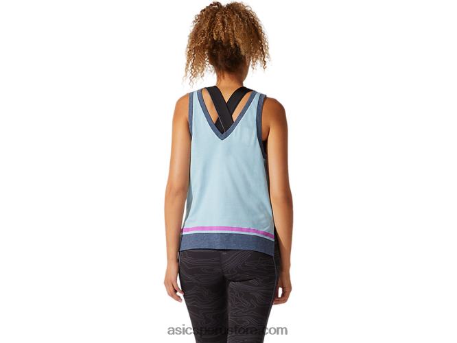 RPVB4066 humo azul Asics camiseta sin mangas color block para mujer