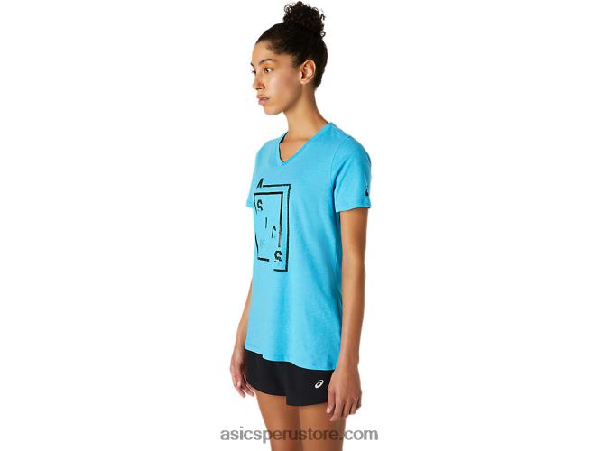 RPVB4098 brezo acuático digital Asics playera xg de manga corta con cuello en v para mujer