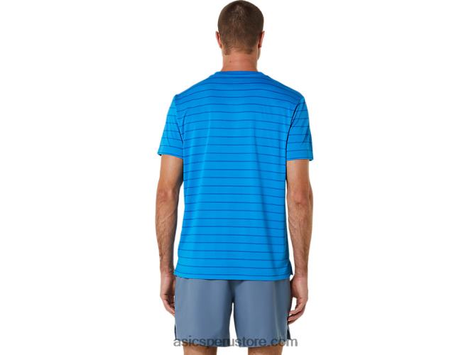 RPVB411 directorio azul Asics top de manga corta con rayas de corte para hombre
