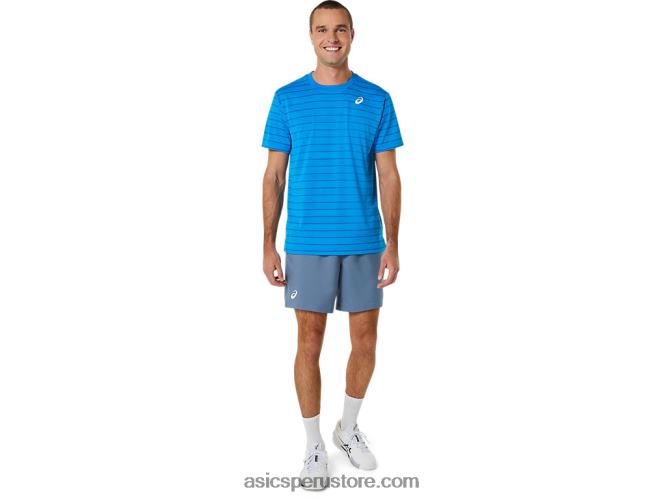 RPVB411 directorio azul Asics top de manga corta con rayas de corte para hombre