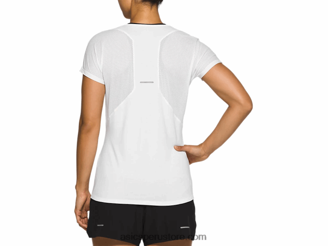RPVB4141 blanco brillante Asics top de manga corta con cuello en v para mujer