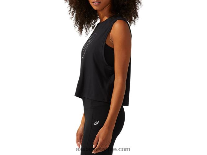 RPVB4165 rendimiento negro Asics camiseta sin mangas con espiral de alto brillo para mujer