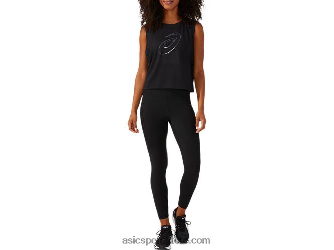 RPVB4165 rendimiento negro Asics camiseta sin mangas con espiral de alto brillo para mujer