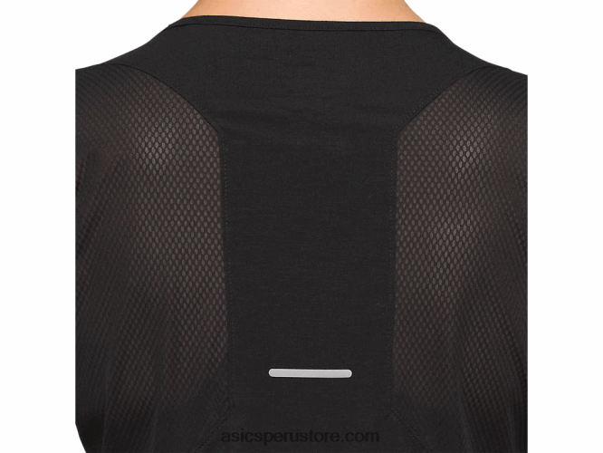 RPVB4183 rendimiento negro Asics top de manga corta con cuello en v para mujer
