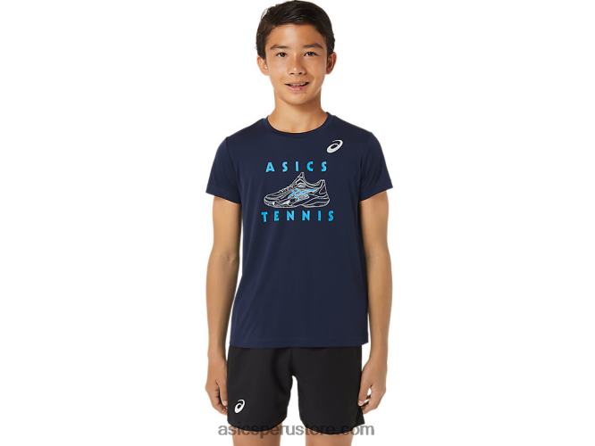 RPVB4231 medianoche Asics playera de manga corta con gráfico de tenis para niños