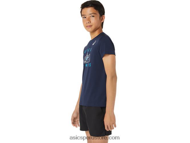 RPVB4231 medianoche Asics playera de manga corta con gráfico de tenis para niños